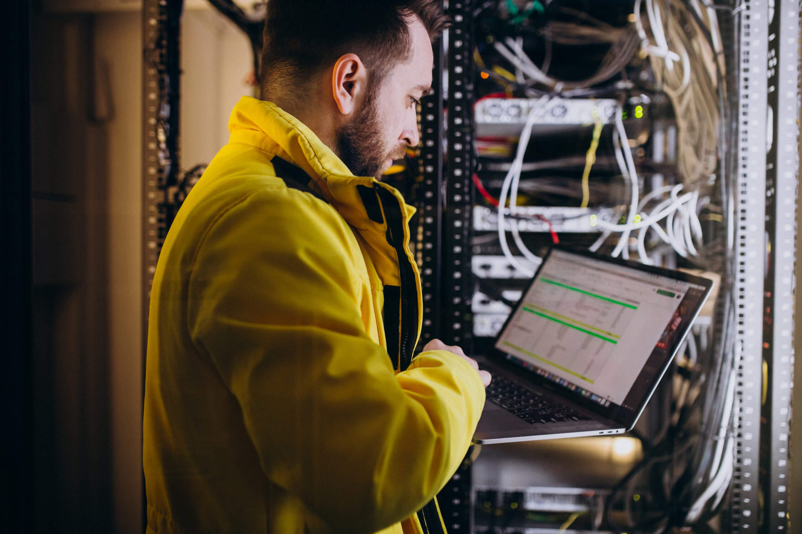  Young man engineer making program analyses