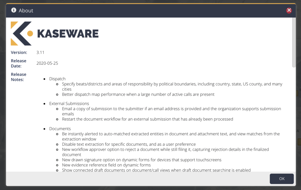 Kaseware 3.11 Update