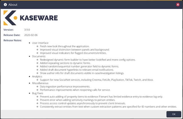 Summary of Kaseware 3.9