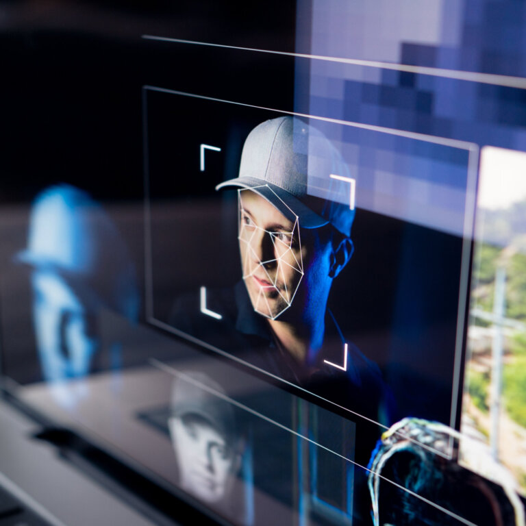  Deep fake fraud using face recognition with artificial intelligence to impersonate a man.